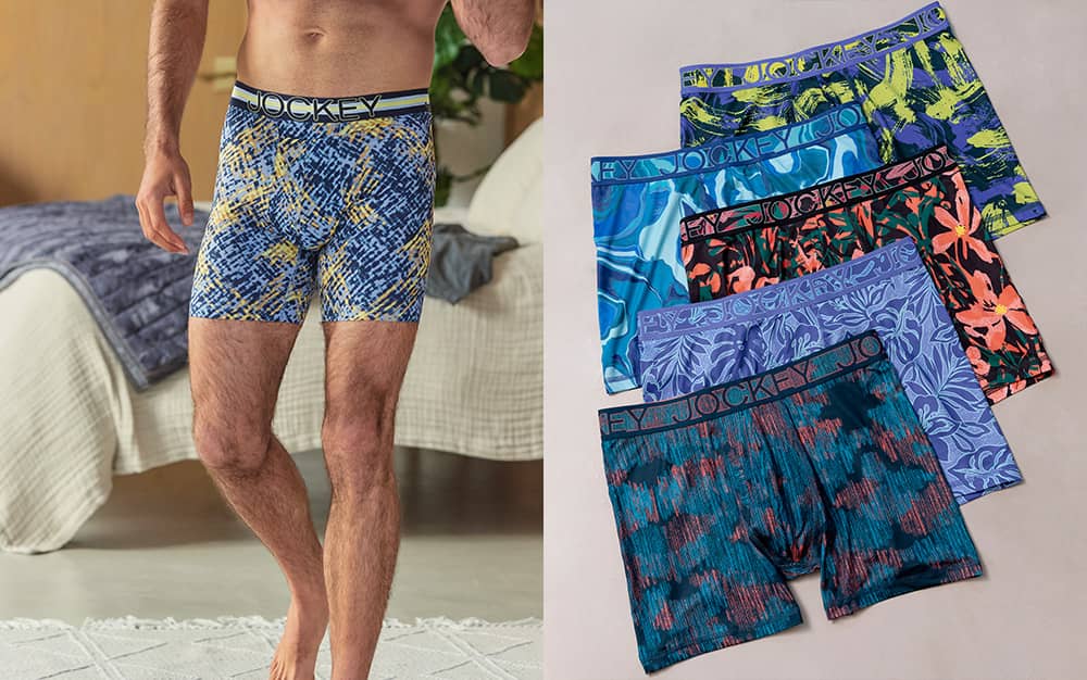 Jockey Men's ActiveBlend Knit Boxer Briefs 5-Pack - 60% Cotton, 40% Polyester, 5" Inseam, Button-Fly (Nerves Of Steel, Size L)