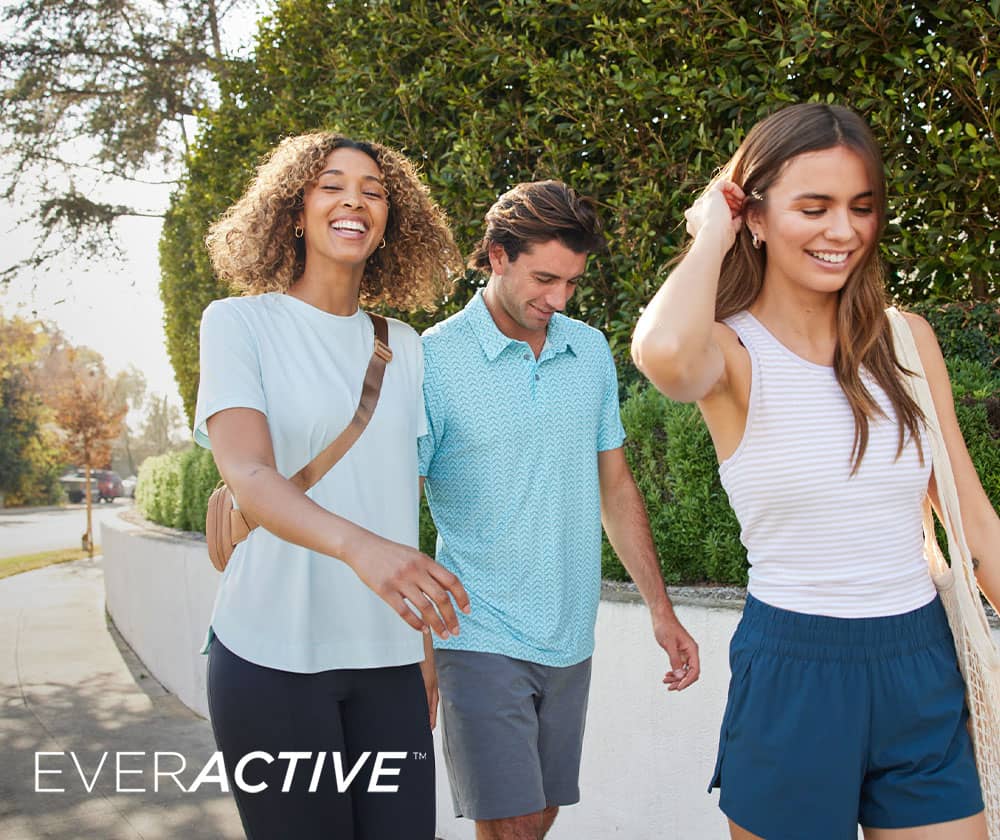 a group of people wearing everactive clothes walking together