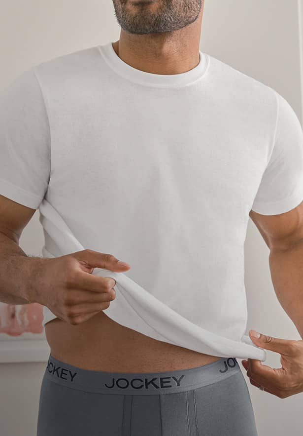 man in Jockey undershirt