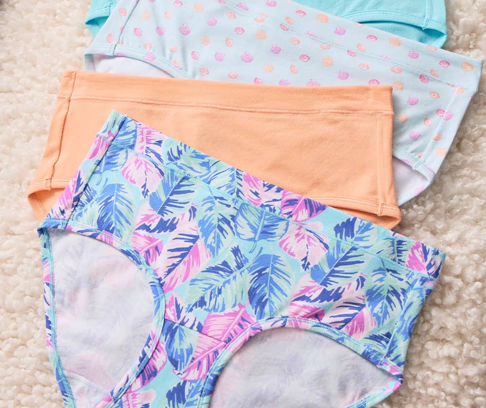 underwear laid out in fun summer patterns