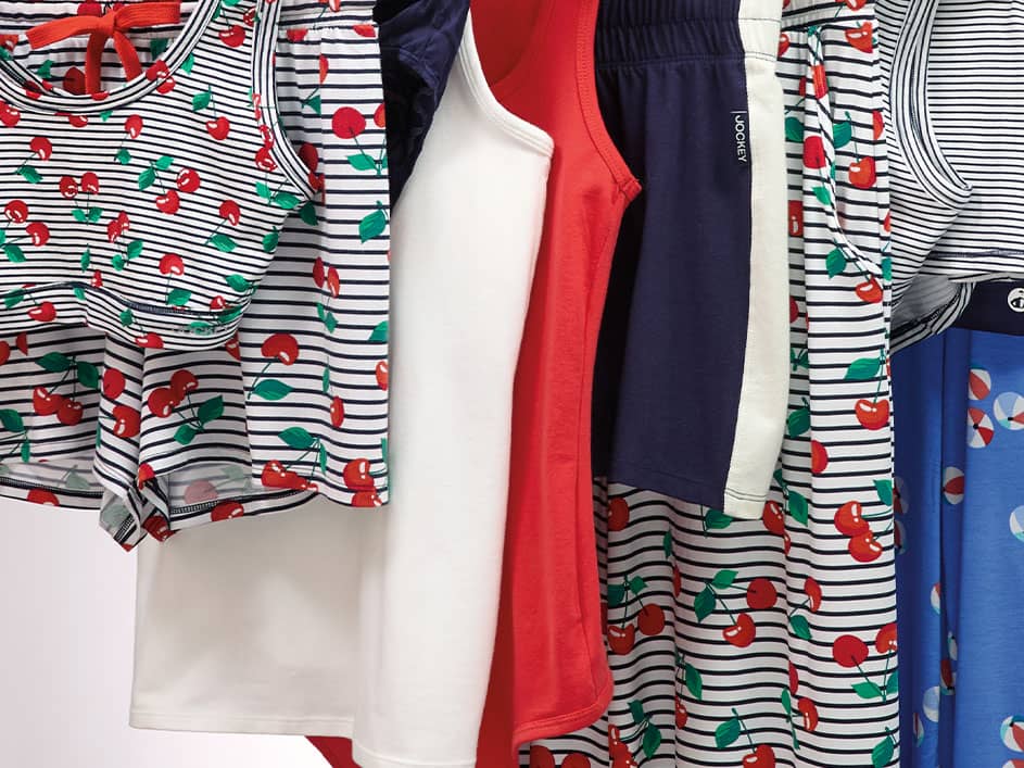 woman's clothing in red, white, and blue colorways