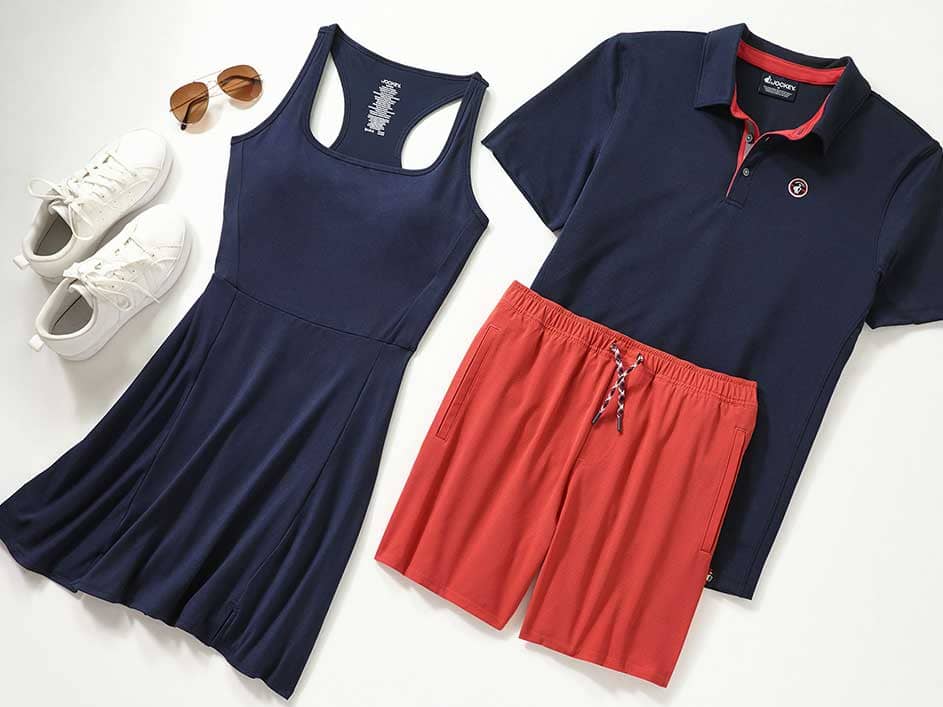 Men's and Women's EverActive Apparel set laid out