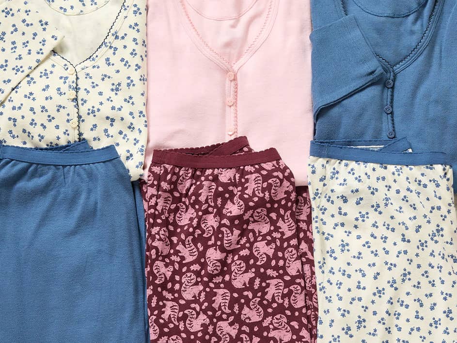 lay downs of differnet pointelle pajamas