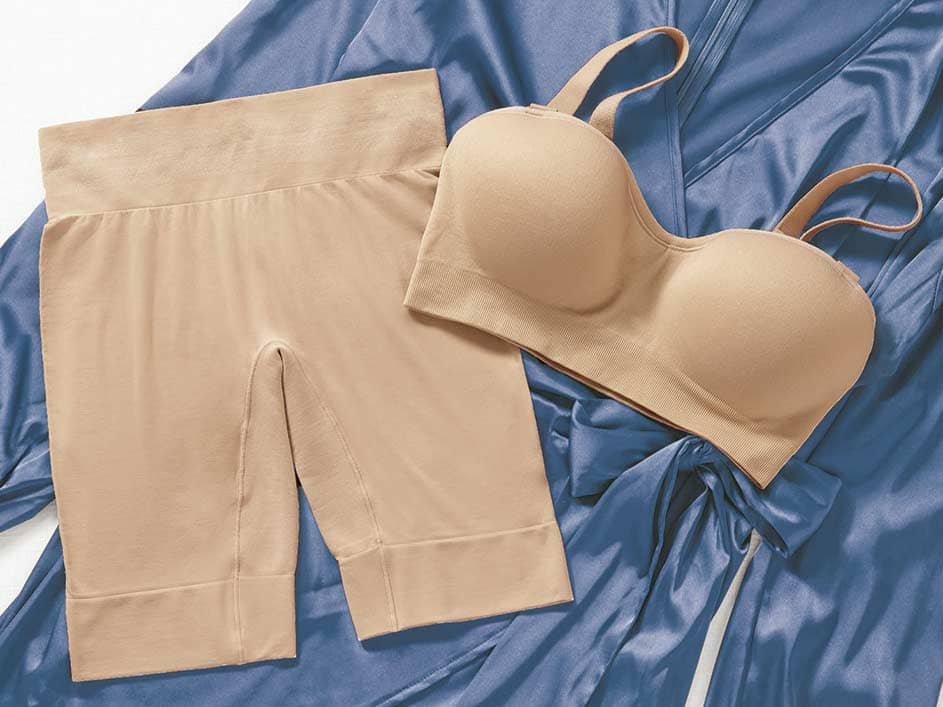 Skimmies® Seamfree® Smoothing styles laid down on blue dress