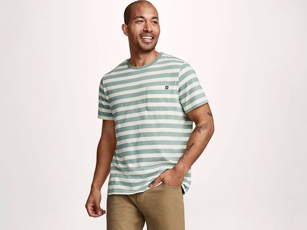 Man wearing 100% Cotton Legacy Pocket Crew Neck T-Shirt