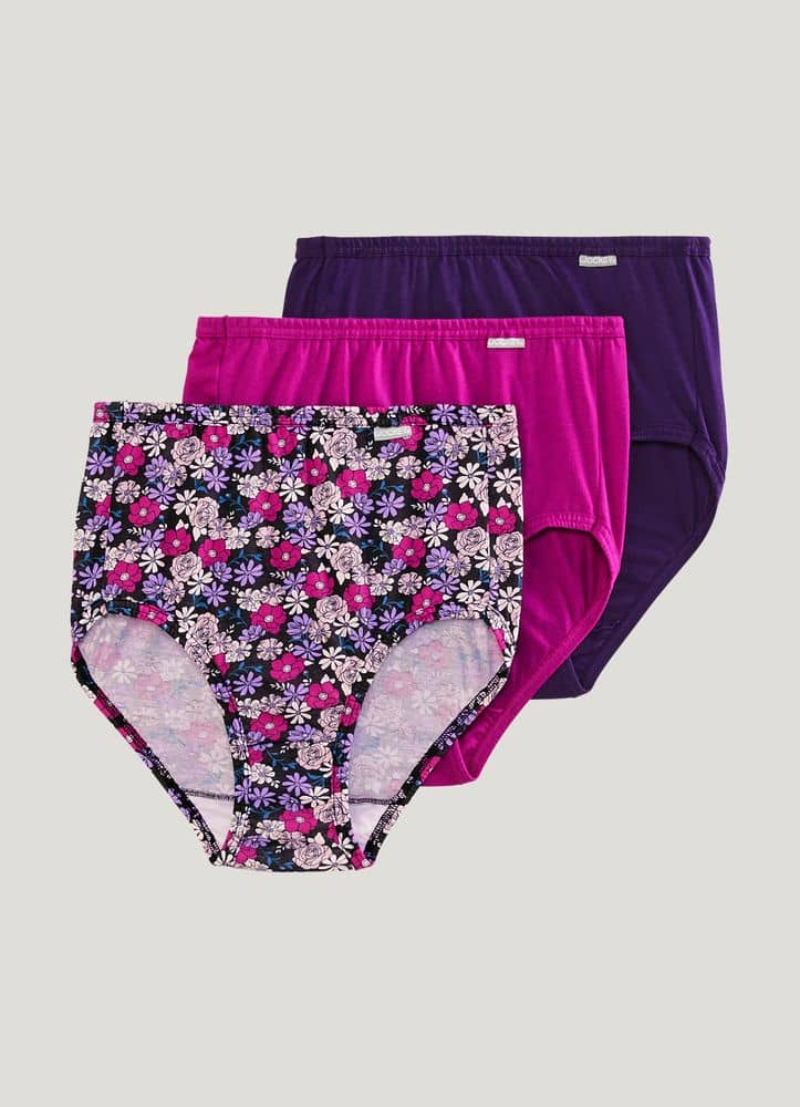 Set of 3 JOCKEY Elance BRIEFS panties classic fit gray purple pink/white design 