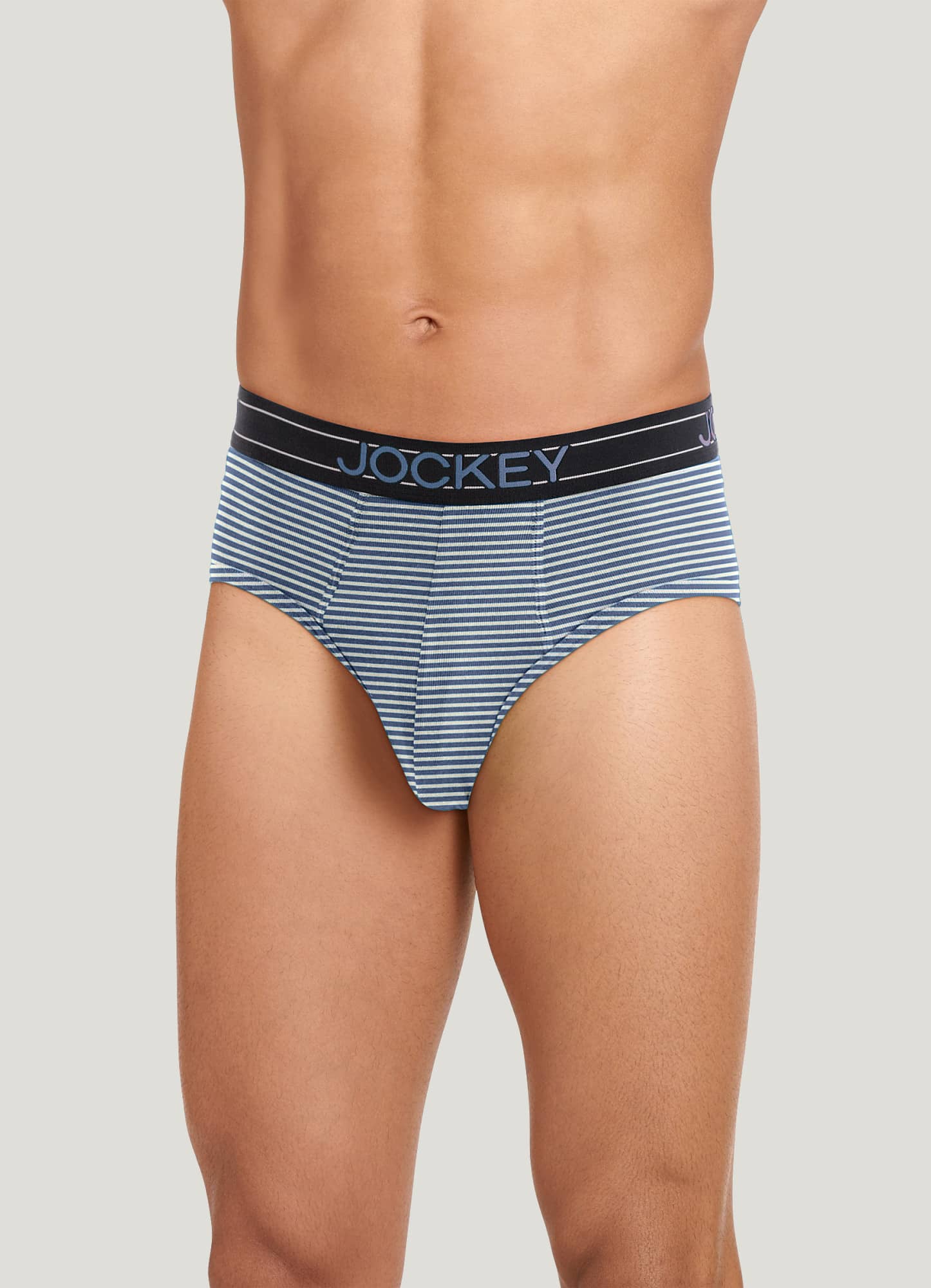 Jockey Mens Underwear Elance Poco Brief- 2 Pack, Ribbed blue/grey
