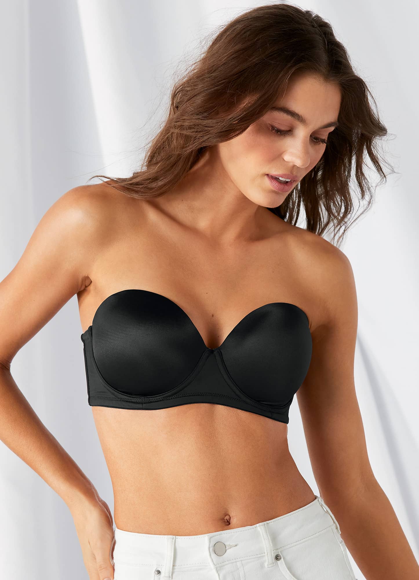 TIME AND RIVER Strapless Bras for Women, No Underwire Soft Comfy Bandeau  Bra 1 Pack Black, S at  Women's Clothing store