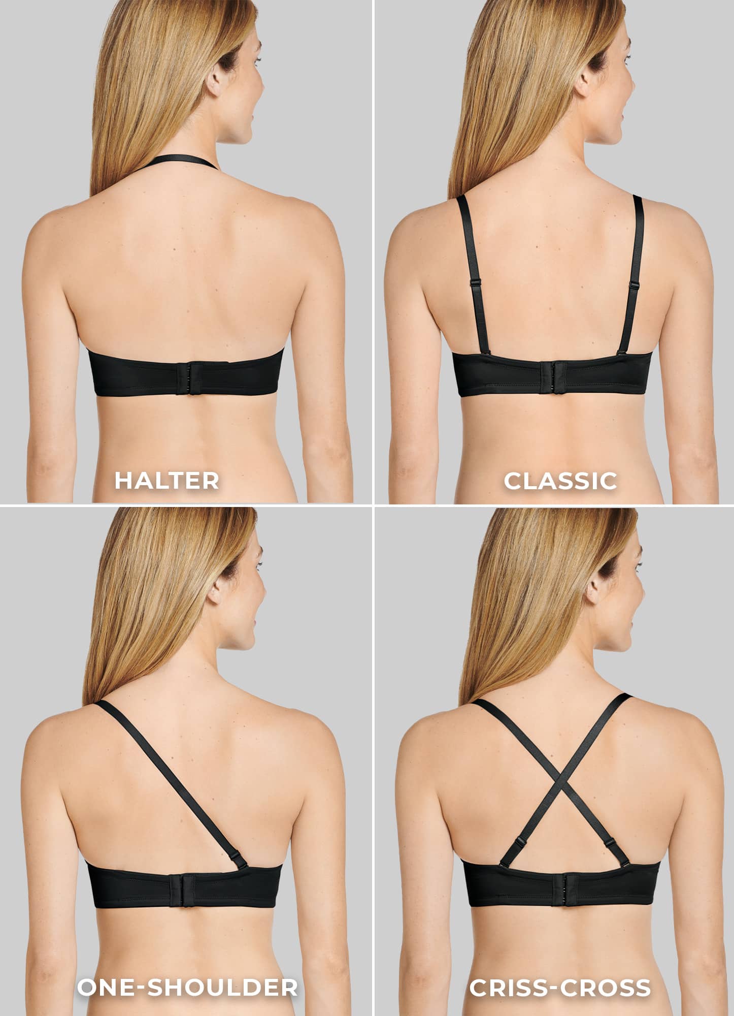 Low Back Seamless Bras High Support Halter Bra Strap Wire-Free Padded  Backless Multiway Convertible Strap, 0_black, S : : Fashion