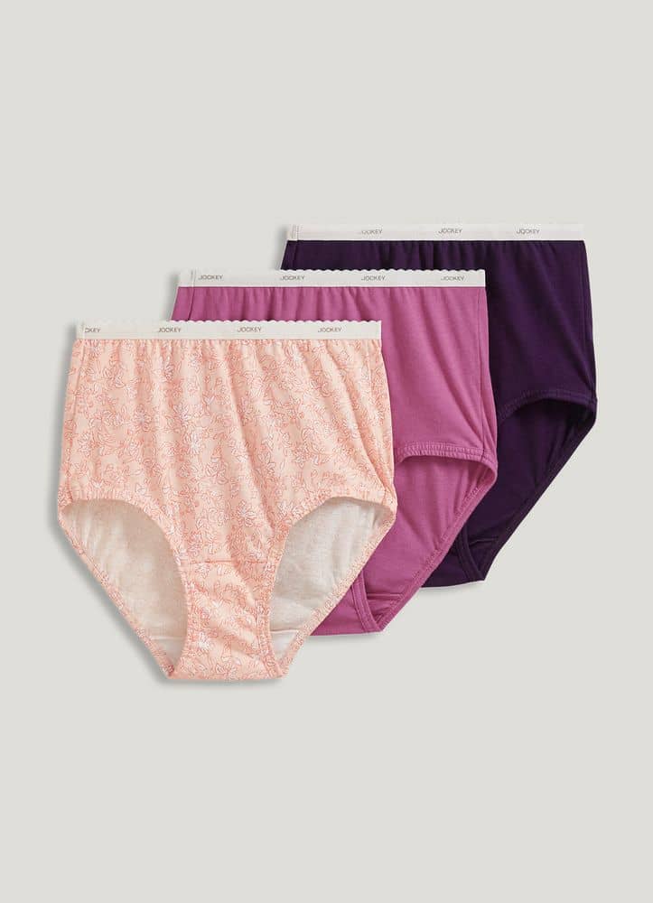 Women's 3-Pack Jockey 100% Cotton Classic Fit Brief Panty Grey Heather  Assorted