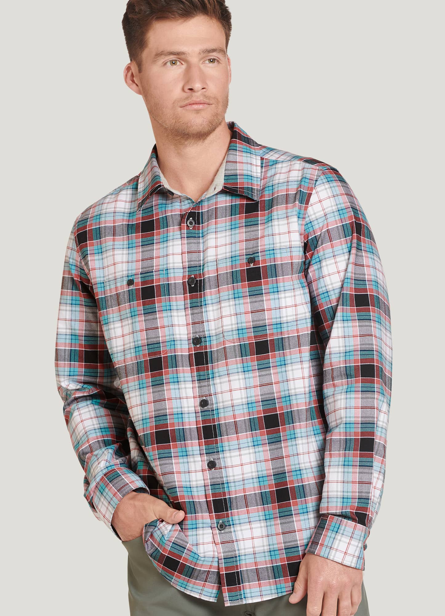 Plaid Shirt Mens Short Sleeve Button Down Collar One Pocket NEW Color TRUE  FIT 2