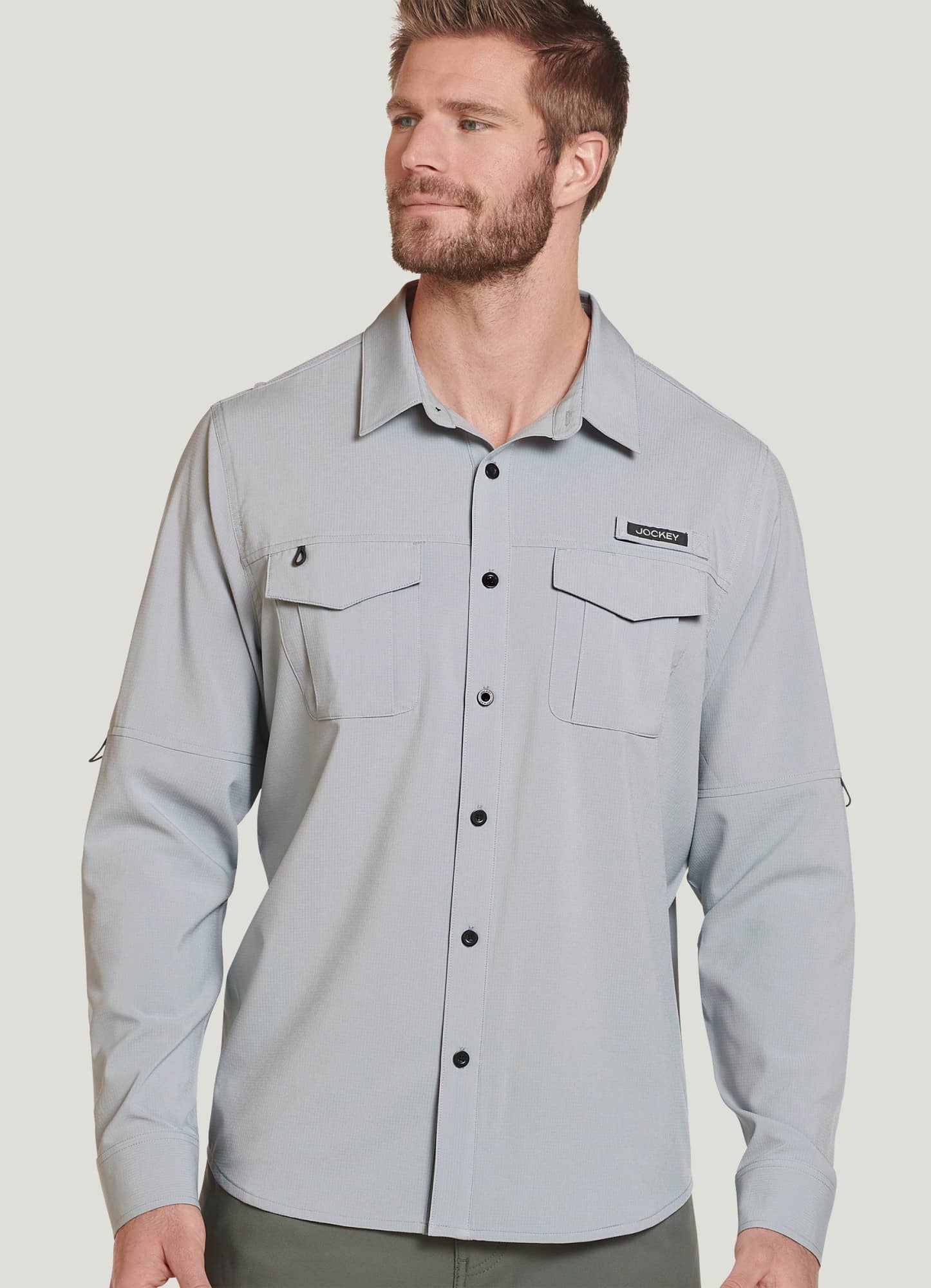 Jockey Men's Outdoors Long Sleeve Fishing Shirt XL Grey Agate