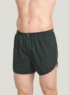 Mens Classic Cut Woven Cotton Jockey Style Boxers Shorts with V Slit Side Seams 