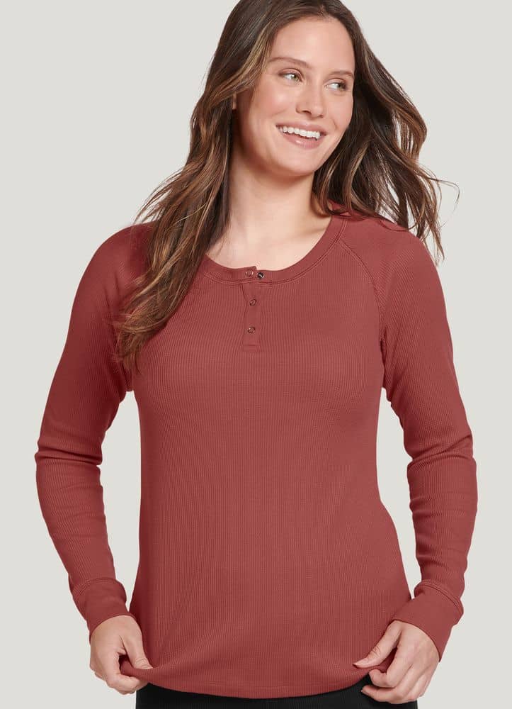 women's waffle henley long sleeve