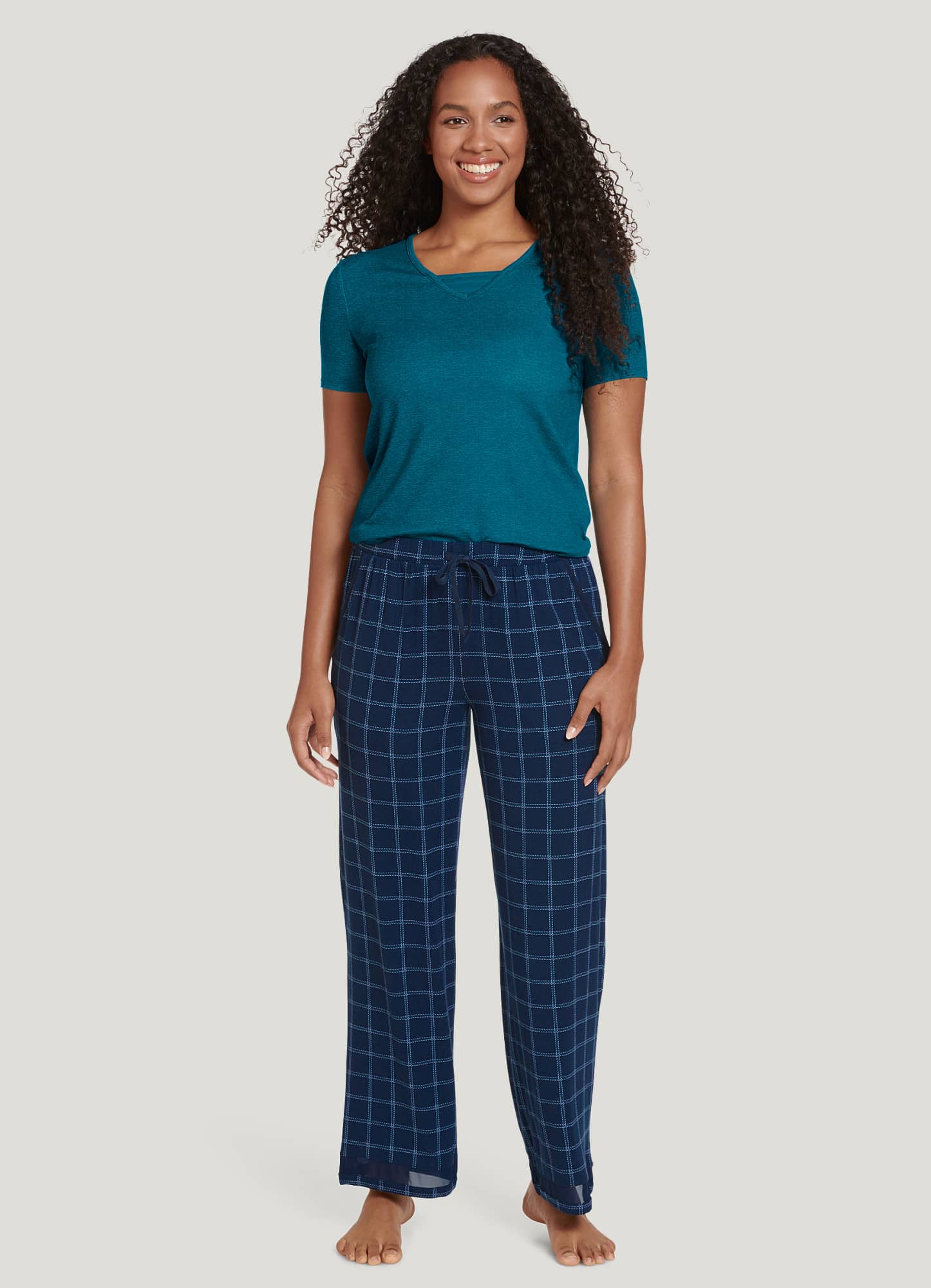 Collections Etc Fleece Pajama Set With Plaid Pants Medium Blue