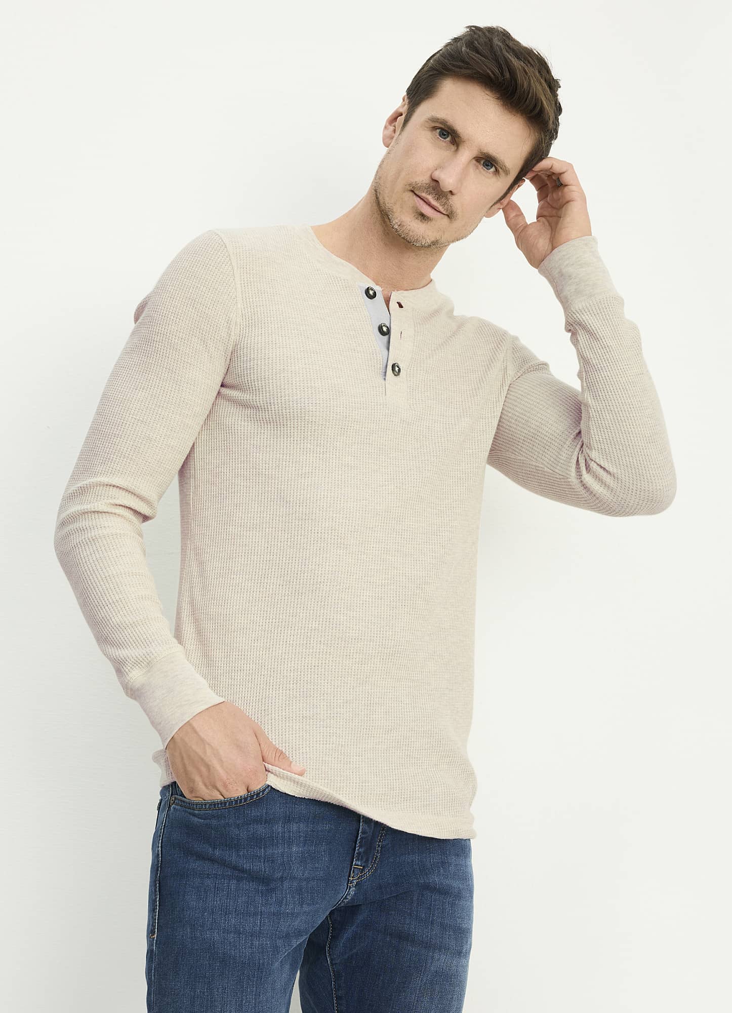 Crew neck henley long sleeve best sale