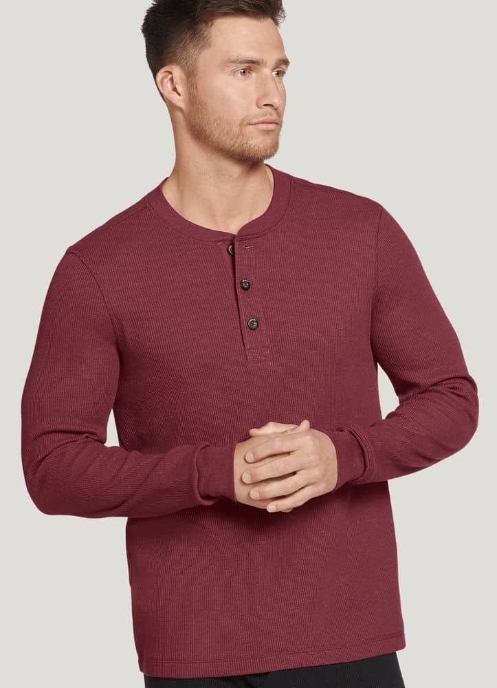 Men's Henley Collar Long Sleeve Cotton T Shirt