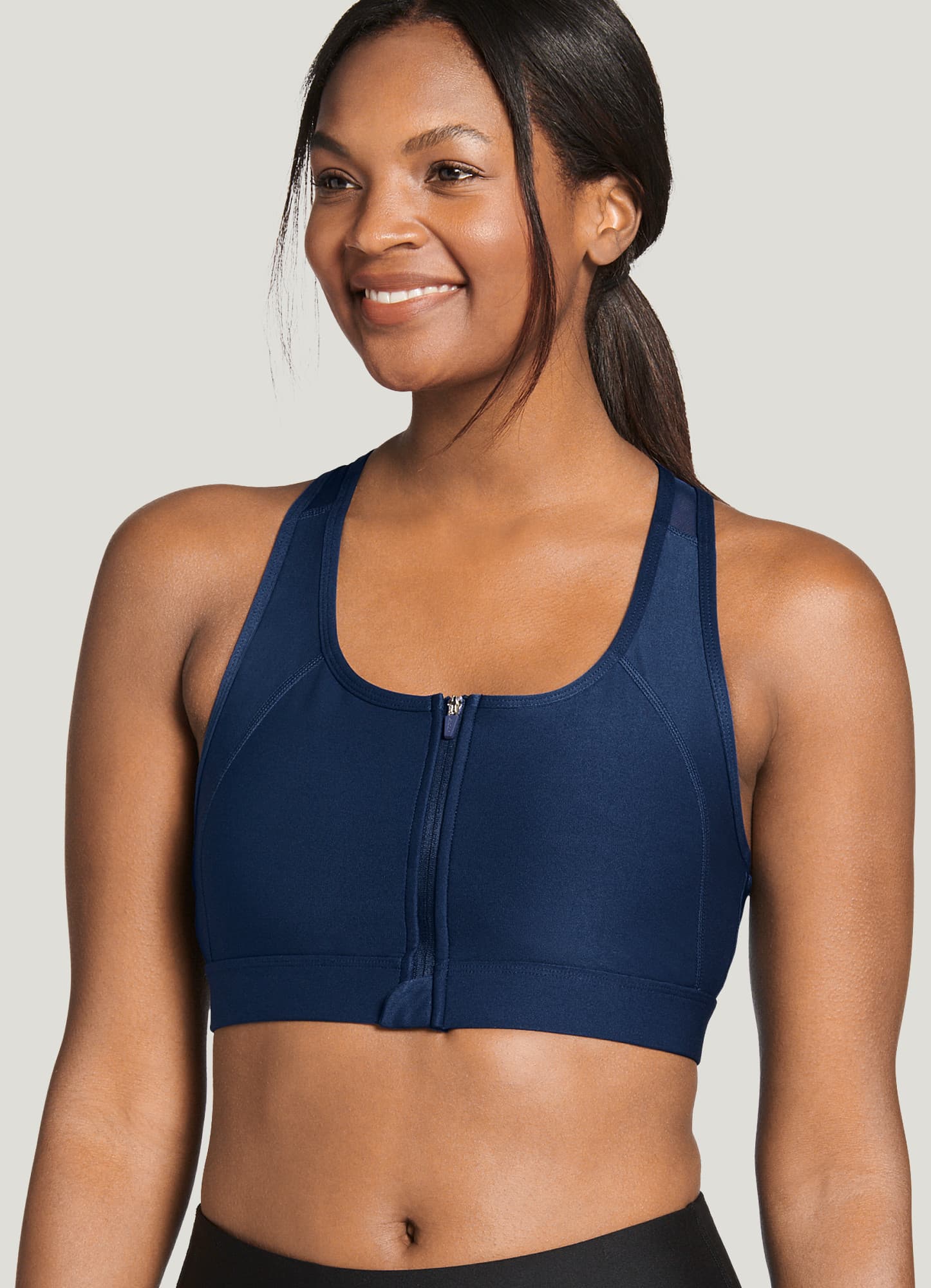 Women Mid Impact Zip Sports Bra with Removable Pads
