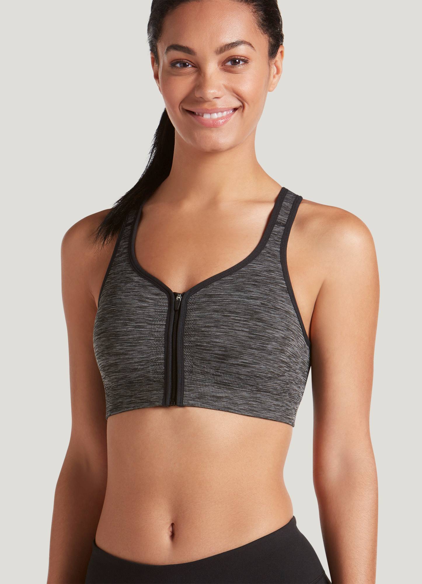 Valmont Zip Front Leisure and Sports Bra 1611B (Oatmeal/Black, 38F/G)